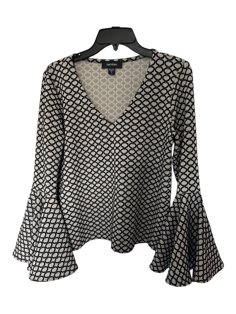 Karen Kane Black & White Chain Link Tiered Ruffle Sleeve Top